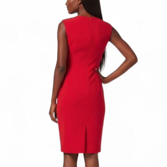 VTG Vintage 80s 90s Burns Red V-Neck Sleeveless Fitted Sheath Power Dress Sz 6 - Picture 2 of 12